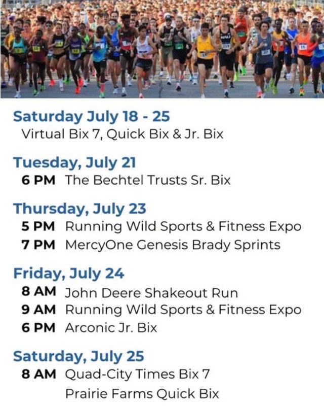 Bix 7 social post: Race week is here: event schedule
